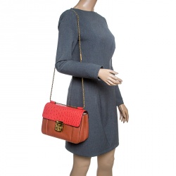 Pre Owned Chloe Copper/Red Leather and Ostrich Medium Elsie Shoulder Bag