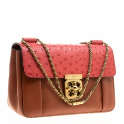 Pre Owned Chloe Copper/Red Leather and Ostrich Medium Elsie Shoulder Bag