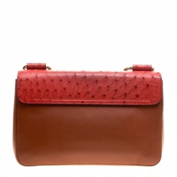 Pre Owned Chloe Copper/Red Leather and Ostrich Medium Elsie Shoulder Bag