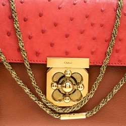 Pre Owned Chloe Copper/Red Leather and Ostrich Medium Elsie Shoulder Bag