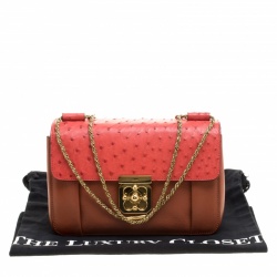 Pre Owned Chloe Copper/Red Leather and Ostrich Medium Elsie Shoulder Bag