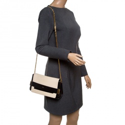Pre Owned Chloe Black/Light Beige Leather Small Elle Clutch
