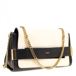 Pre Owned Chloe Black/Light Beige Leather Small Elle Clutch