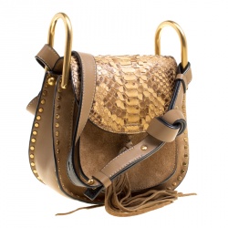 Pre Owned Chloe Brown Leather and Python Mini Hudson Shoulder Bag