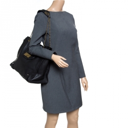 Pre Owned حقيبة يد كلوي سالي جيب أمامي جلد سوداء