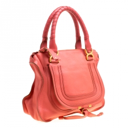 Pre Owned Chloe Neon Orange Leather Medium Marcie Satchel