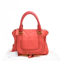 Pre Owned Chloe Neon Orange Leather Medium Marcie Satchel