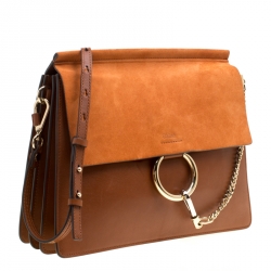 Chloe Brown/Orange Leather and Suede Faye Shoulder Bag