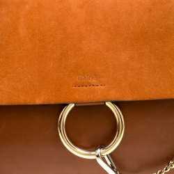 Chloe Brown/Orange Leather and Suede Faye Shoulder Bag