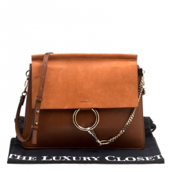 Chloe Brown/Orange Leather and Suede Faye Shoulder Bag