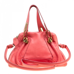 Pre Owned Chloe Coral Pink Leather Small Paraty Bag