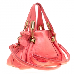 Pre Owned Chloe Coral Pink Leather Small Paraty Bag