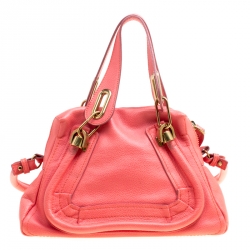 Pre Owned Chloe Coral Pink Leather Small Paraty Bag