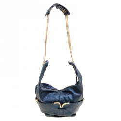 Pre Owned Chloe Metallic Blue Leather Milton Triple Chain Hobo