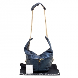 Pre Owned Chloe Metallic Blue Leather Milton Triple Chain Hobo