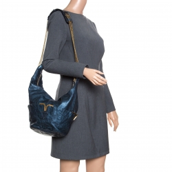 Pre Owned Chloe Metallic Blue Leather Milton Triple Chain Hobo