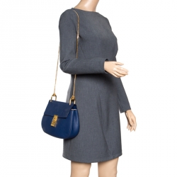 Pre Owned Chloe Blue Leather Medium Drew Shoulder Bag