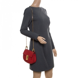 Pre Owned Chloe Red Leather Small Drew Shoulder Bag