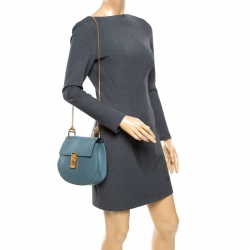 مملوكة مسبقًا Chloe Blue Leather Medium Drew Shoulder Bag
