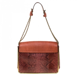 Pre Owned Chloe Red/Brown Python Medium Sally Flap Shoulder Bag