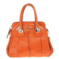 Pre Owned Chloe Orange Patent Leather 'Heloise' Quilted Tote