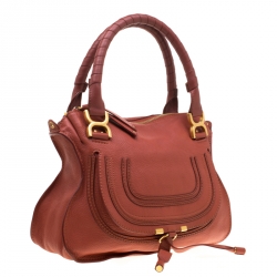 Pre Owned Chloe Pastel Red Leather Medium Marcie Satchel