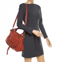 Pre Owned Chloe Pastel Red Leather Medium Marcie Satchel