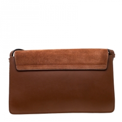 Pre Owned حقيبة كتف كلوي فاي صغيرة سويدي وجلد بنية