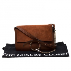 Pre Owned حقيبة كتف كلوي فاي صغيرة سويدي وجلد بنية