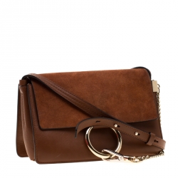 Pre Owned حقيبة كتف كلوي فاي صغيرة سويدي وجلد بنية