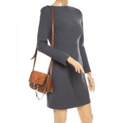 Pre Owned حقيبة كتف كلوي فاي صغيرة سويدي وجلد بنية