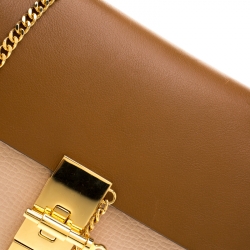 Pre Owned Chloe Peach/Brown Embossed Leather Medium Drew Shoulder Bag
