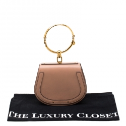 Pre Owned Chloe Dark Beige Leather Small Nile Bracelet Shoulder Bag