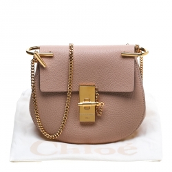 Pre Owned Chloe Pale Peach Leather Mini Drew Crossbody Bag