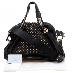 Pre Owned Chloe Black Studded Leather Medium Paraty Military Shoulder Bag 