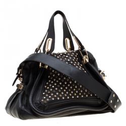 Pre Owned Chloe Black Studded Leather Medium Paraty Military Shoulder Bag 
