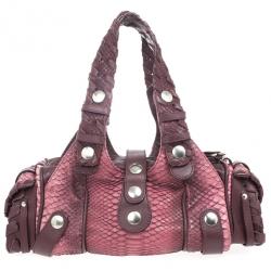 Pre Owned Chloe Pink Gold Python Snakeskin Silverado Satchel