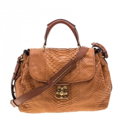 Pre Owned Chloe Tan Python Elsie Top Handle Bag