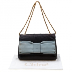 Chloe Black/Sky Blue Leather Small June Bow Shoulder Bag