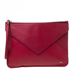Pre Owned Chloe Magenta Leather Envelope Clutch