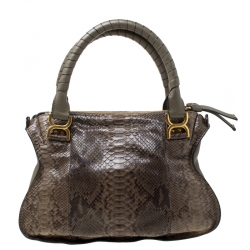 Pre Owned Chloe Olive Green Python Large Marcie Satchel