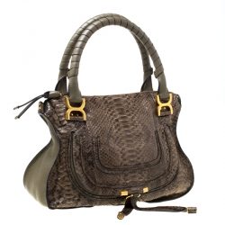 Pre Owned Chloe Olive Green Python Large Marcie Satchel