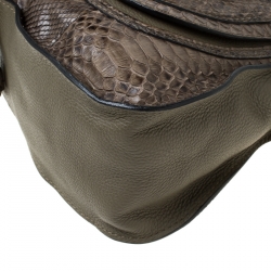 Pre Owned Chloe Olive Green Python Large Marcie Satchel
