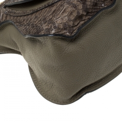 Pre Owned Chloe Olive Green Python Large Marcie Satchel