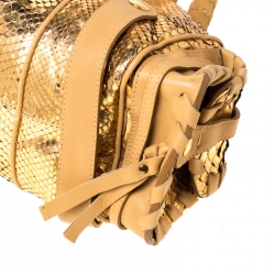 Pre Owned Chloe Gold/Beige Python and Leather Silverado Satchel