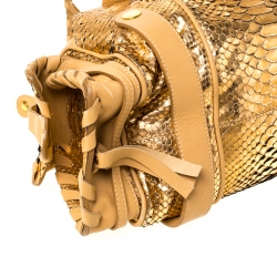 Pre Owned Chloe Gold/Beige Python and Leather Silverado Satchel