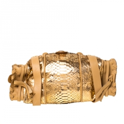 Pre Owned Chloe Gold/Beige Python and Leather Silverado Satchel