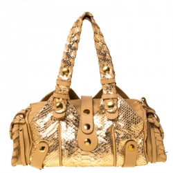 Pre Owned Chloe Gold/Beige Python and Leather Silverado Satchel