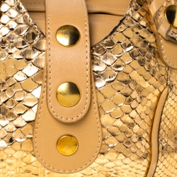 Pre Owned Chloe Gold/Beige Python and Leather Silverado Satchel