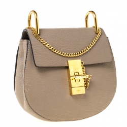 Pre Owned Chloe Grey Leather Mini Drew Shoulder Bag